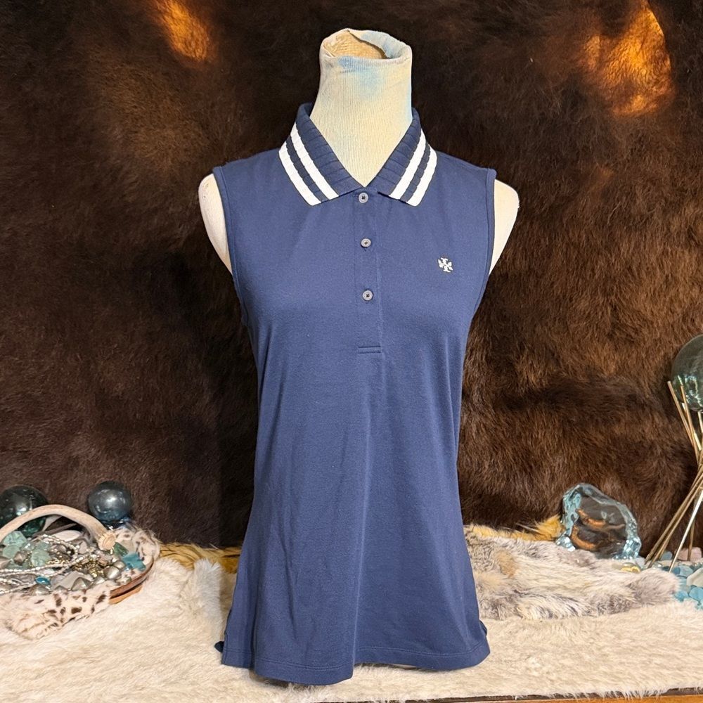 Navy Sleeveless Polo Top M (6026)